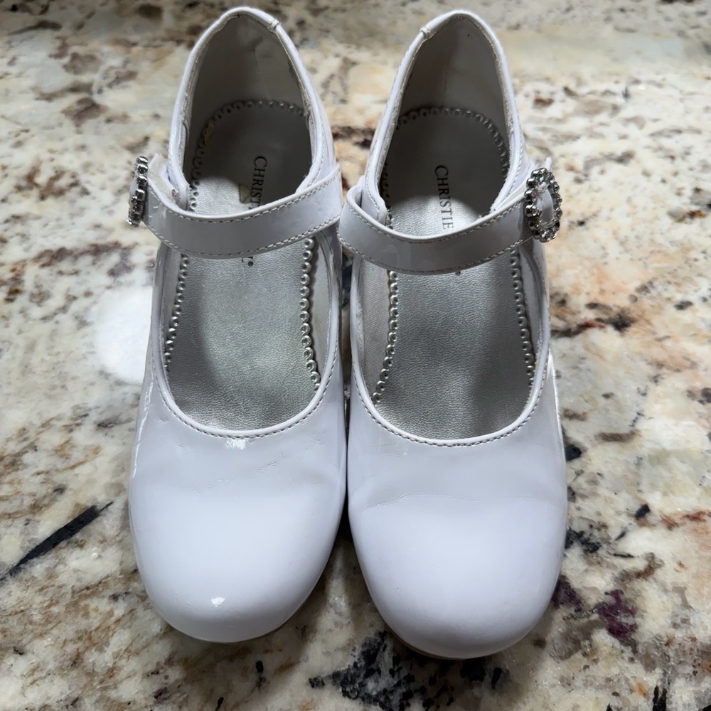 Girl special events patent White elegant Dress Shoes with strap